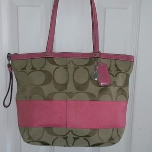 Coach Signature Pink Stripe Purse